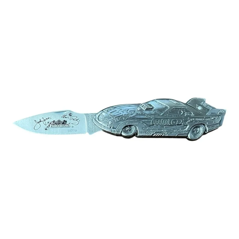 John Force Castrol Elvis NHRA Action Racing Silver‎ Collector Knife w/Case